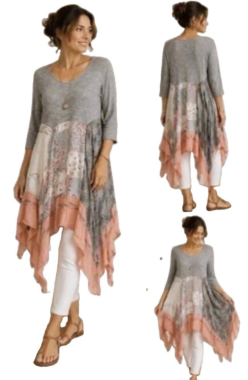Sundance Patchwork Handkerchief Midi Dress— L Raw-Hem Cottagecore Boho